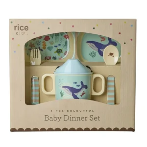 Rice Melamine Baby Dinner Set in Gift Box Blue Ocean Print