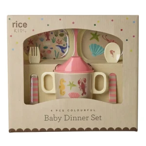 Rice Melamine Baby Dinner Set in Gift Box Coral Ocean Print