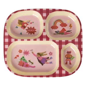 Rice melamine kinderbord met 4 vakjes roze hero