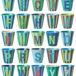 Rice melamine alfabet beker stripes blauw medium