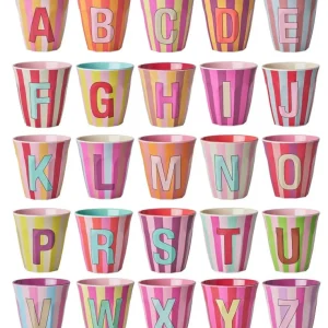 Rice melamine alfabet beker stripes roze medium